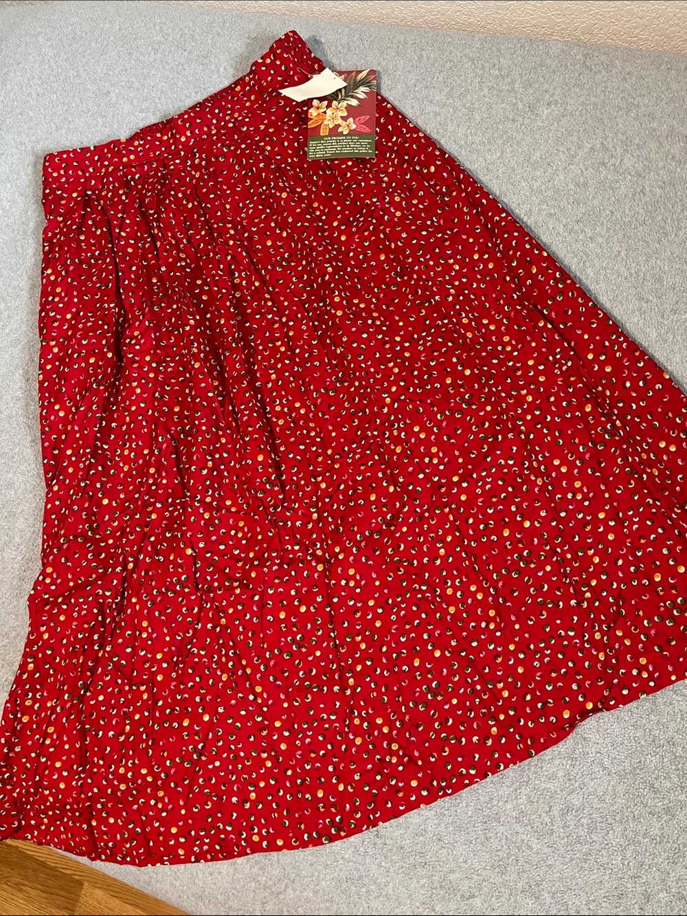 Vintage Red Printed Midi Skirt Medium Grunge Secretary Twee Pockets Modest Y2K